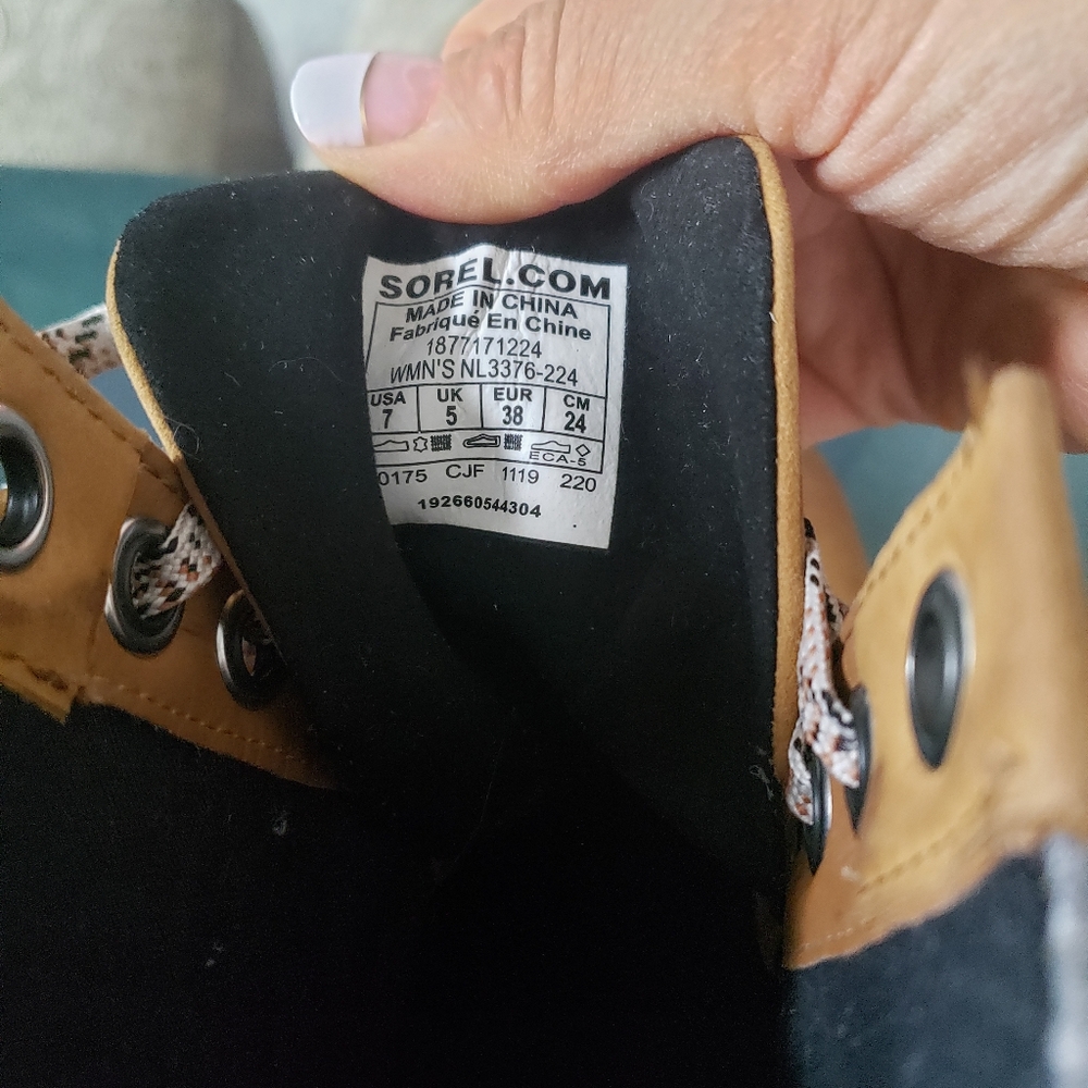 Sorel Tan and Gray Wedge Lace-Up Ankle Boots - Picture 5 of 12